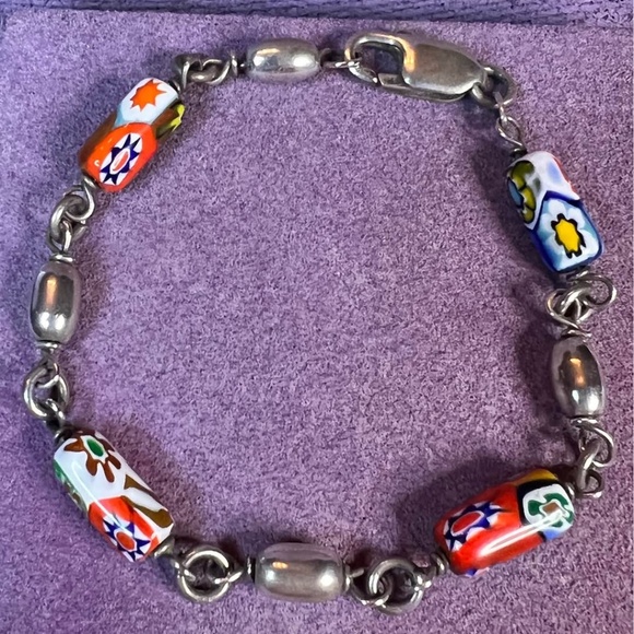 BRIGHT & BEAUTIFUL MILLEFIORI GLASS & STERLING SILVER BRACELET - Picture 1 of 2